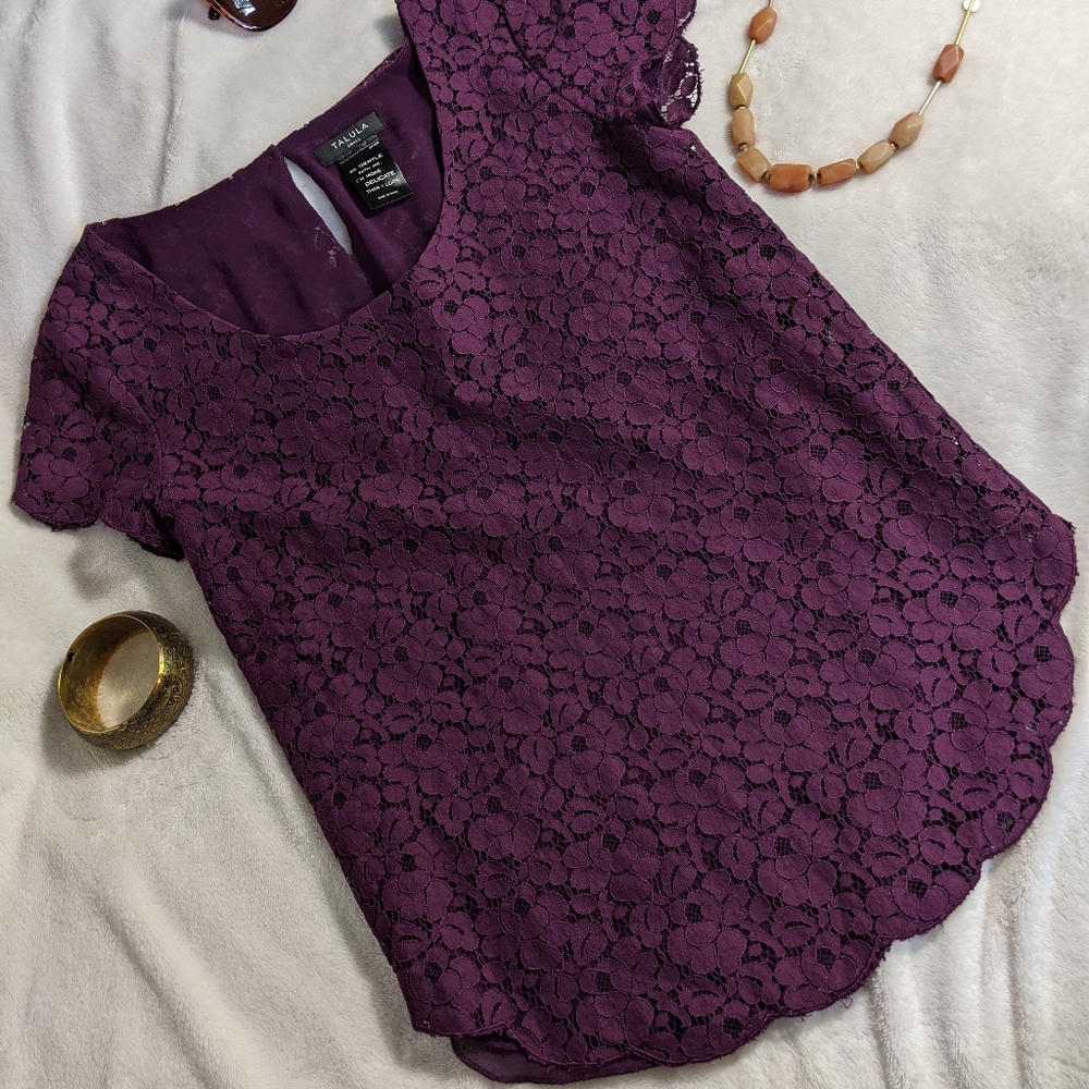 Talula Small Purple Artizia Lace Cap-sleeve Top